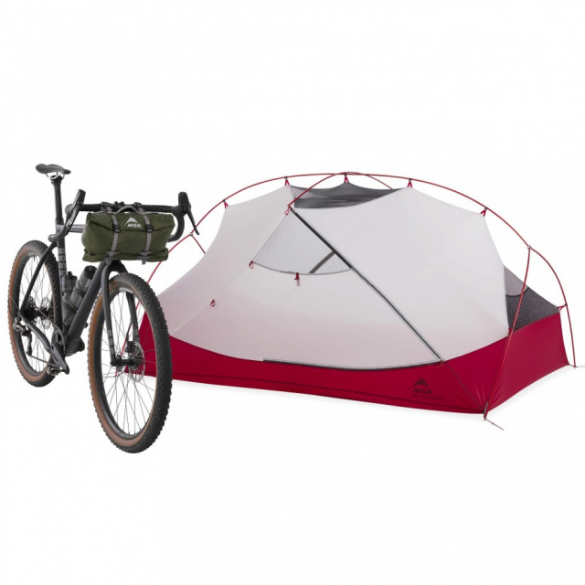 Bikepack tent met fiets